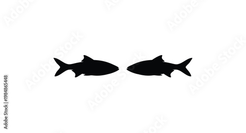 Two black fish facing opposite directions on transparent background silhouette