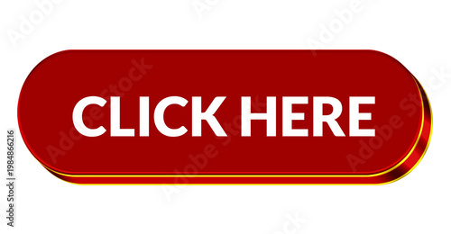 Foto Glossy red click here button UI element with smooth rounded corners isolated on
