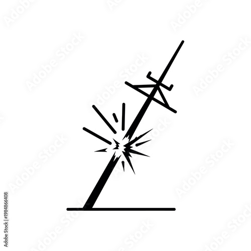 Damaged Power Line Pole with Sparks and Electricity.