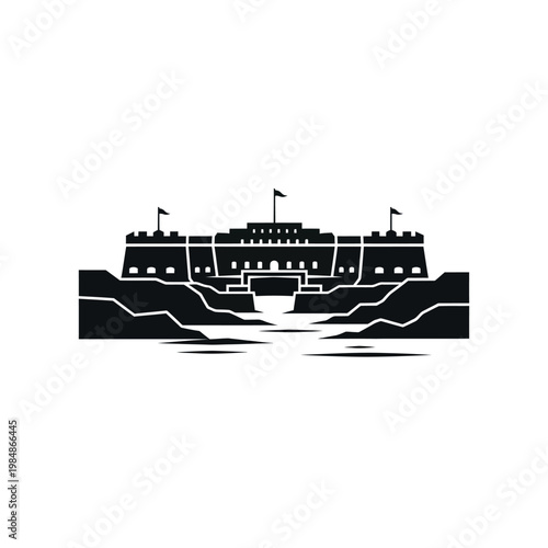 Fortress Structure with Flags on Top.