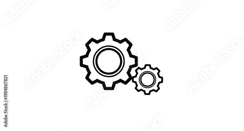 Two interlocking gears in black a minimalist design on transparent background silhouette