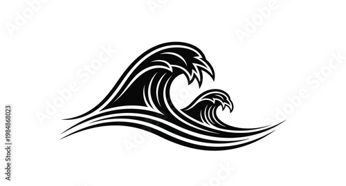 Stylized ocean waves in black a dramatic design on transparent background silhouette
