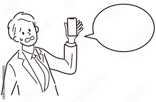 スマホで困る会社員｜吹き出しとコピースペース付きビジネスイラスト