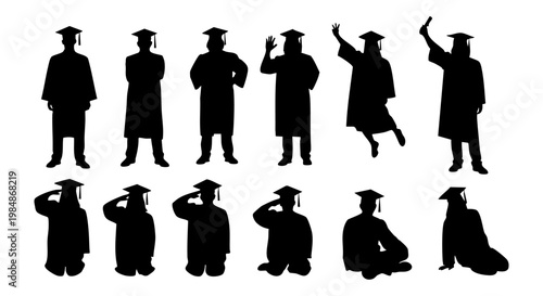 Diverse Group of Graduates Celebrating Academic Achievement in Various Poses, Ready for Future Opportunities, graduation day.