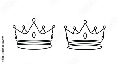 Two delicate crown illustrations perfect for regal designs on transparent background silhouette