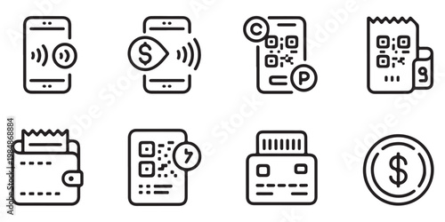 Smart Payment and QR Code Transaction Icon Set