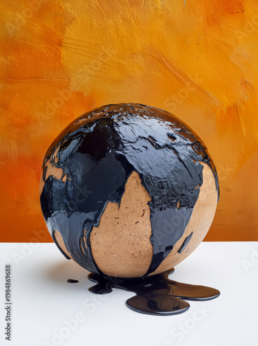 Globe Covered in Black Oil Dripping Environmental Crisis Concept