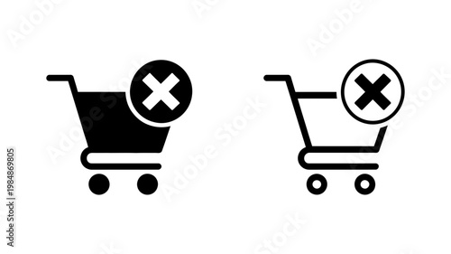 A shopping cart icon with a circled cross symbol represents removing items from a selection.