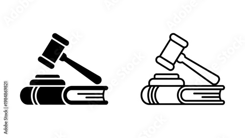 A stack of law books with a judge's gavel striking down signifies a legal ruling or judgment.