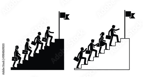 Business people climbing stairs towards success a striking silhouette on transparent background