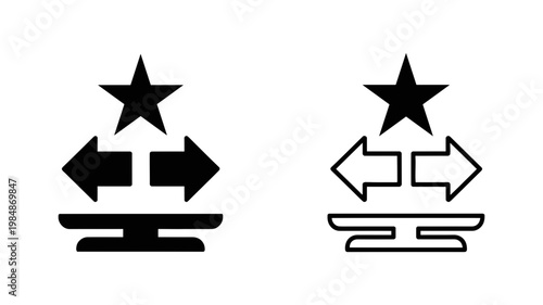 A star sits above a balance scale with opposing arrows indicating comparison or choice.