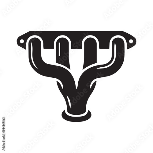 Solid Black Wide Symmetrical 4-Cylinder Exhaust Header Vector Icon
