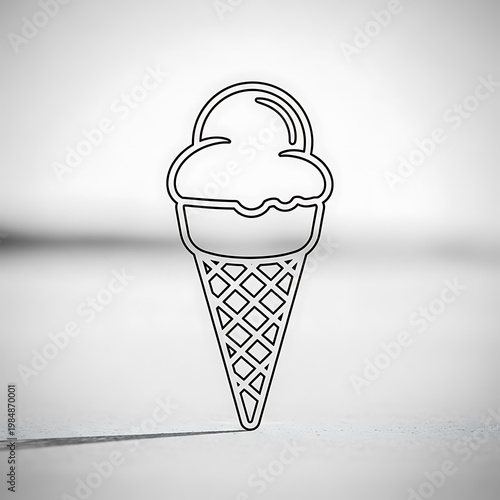 A minimalist outline of an ice cream cone with two scoops is shown against a soft background.