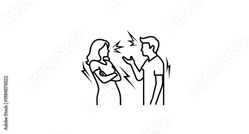 Couple arguing with jagged lines a bold silhouette on transparent background