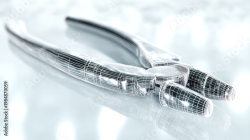 3 d rendered wireframe of tool isolated on white surface with copy space