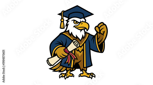 Eagle wearing graduation cap gown.
