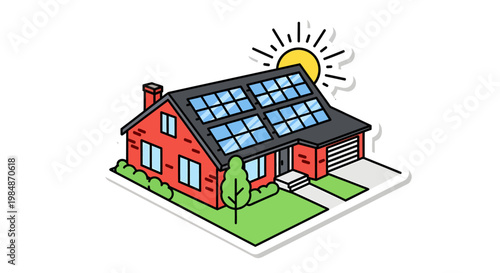 Eco friendly house with solar panels on roof