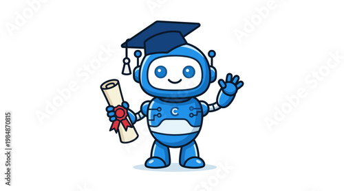 Robot Character Wearing Graduation Cap.