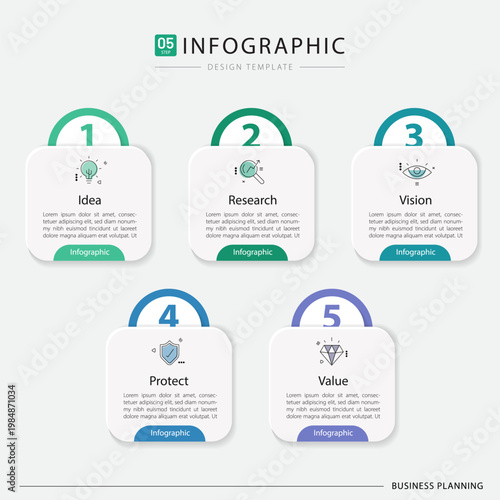 Business infographic template. 5 Step timeline journey. Process diagram, 5 options on white background, Infograph elements vector illustration.