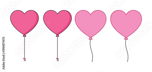 Four pink heart shaped balloons on strings