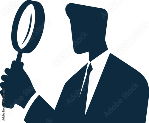 Businessman, detective, magnifying glass, investigation, silhouette, icon, vector