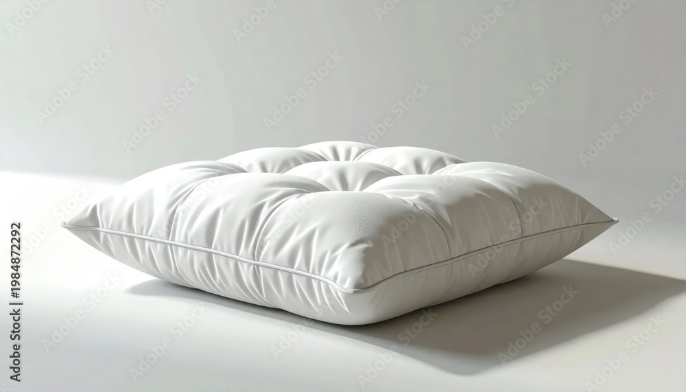 Fototapeta premium A Soft White Tufted Cushion on a White Surface.