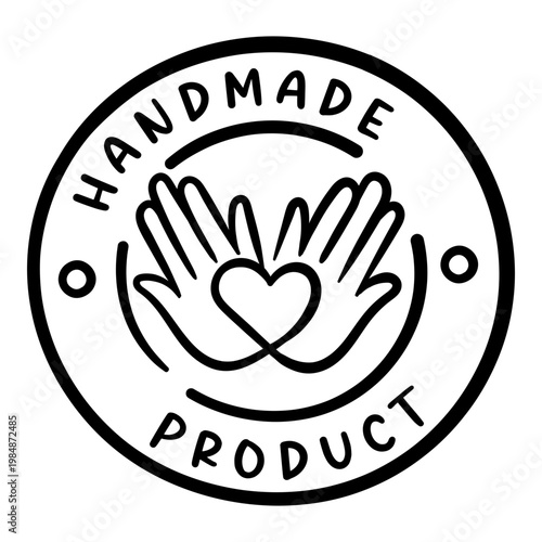Handmade product label with heart and hands icon