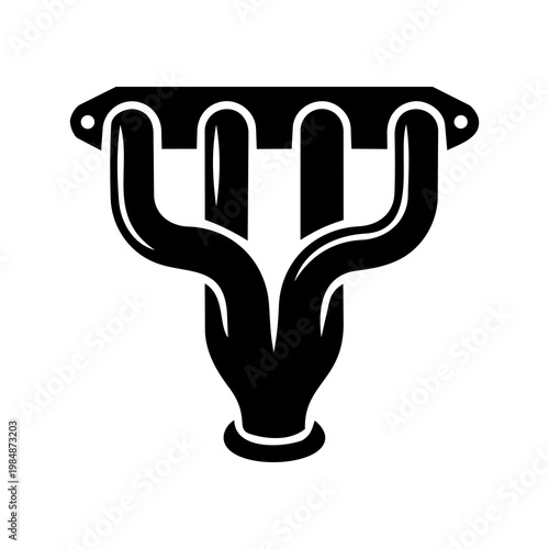 Black Silhouette Overlapping Tubular 4-Cylinder Exhaust Header Vector Icon 