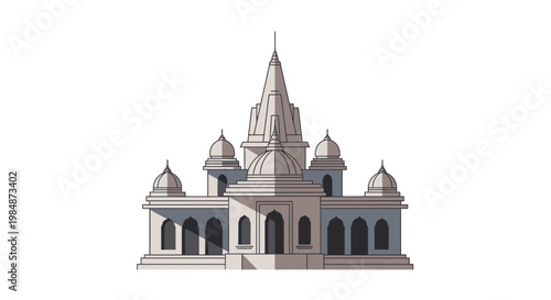 Ancient Temple Architecture with Arches and Detailed Spire