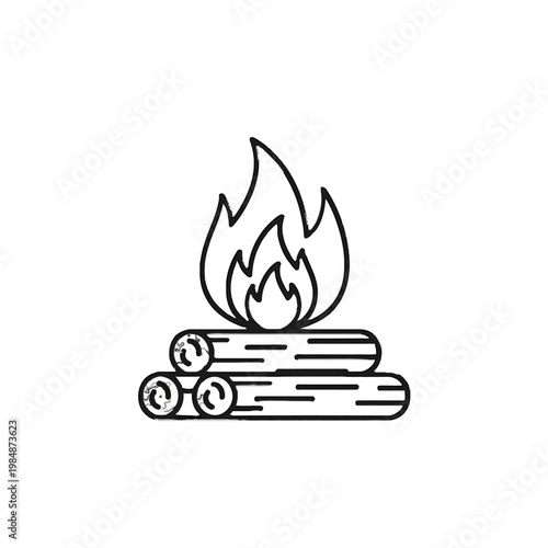 a black and white line drawing of a campfire.