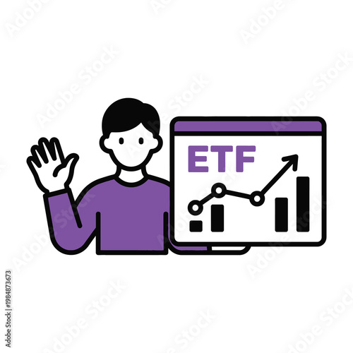 Businessman presenting ETF graph on screen with rising trend