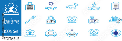 Flowerer service icon set and editable on white background