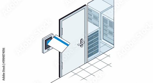 Secure Access Control System for Data Center and Server Room Entry with Keycard Authentication Isometric Illustration