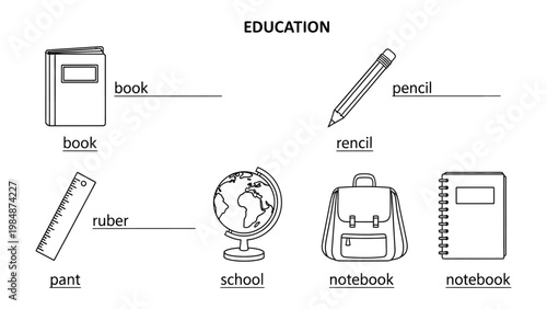 Educational Essentials: An illustration of key educational tools, presenting a clean and organized layout for learning.