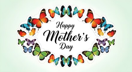Happy Mother's Day greeting card featuring colorful butterflies forming a decorative border around the text