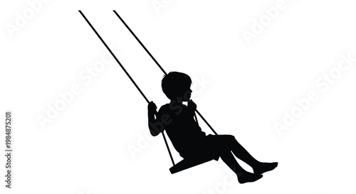 A young child enjoys a carefree moment on a swing captured in a striking black silhouette high quality professional detailed modern