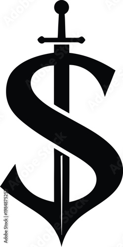 Stylized Letter S With Sword Vector, illustration