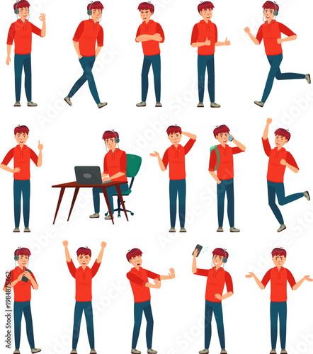 Canvas Print Businessman poses, cartoon character, vector illustrations, office worker, 20 di