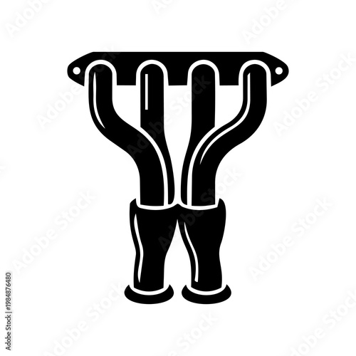 Black Silhouette 4-into-2 Dual Collector Exhaust Header Vector Icon 