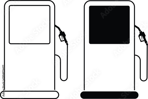 Fuel pump icon set collection group, petrol gasoline diesel dispenser symbols, refueling station equipment icons, black silhouette and outline line style vector illustration for energy transport
