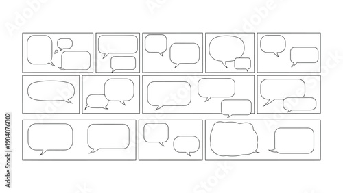 Empty Comic Panels: A grid of blank comic panels awaits, offering a versatile template for storytelling, creative expression, and visual communication.