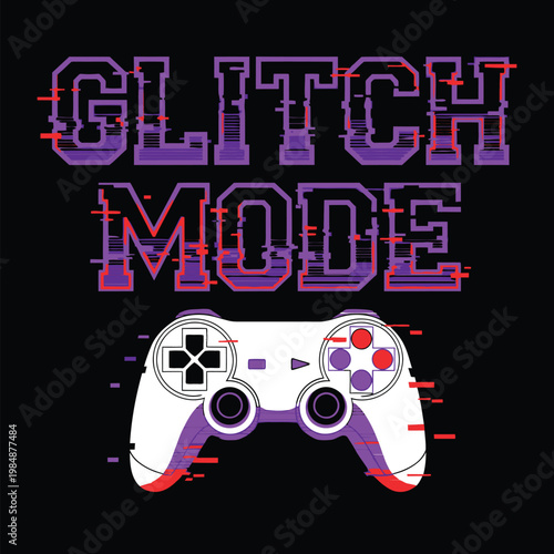Glitch mode activated on a white video game controller with purple and red accents design