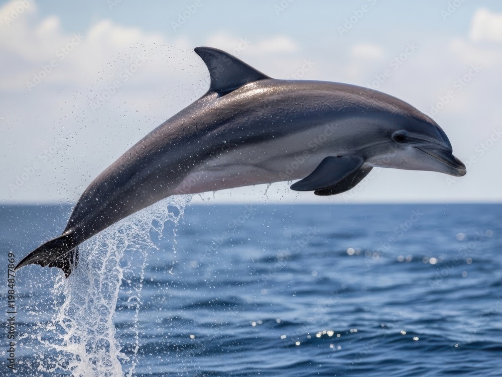 Fototapeta premium Dolphin leaping out of water isolated on white background