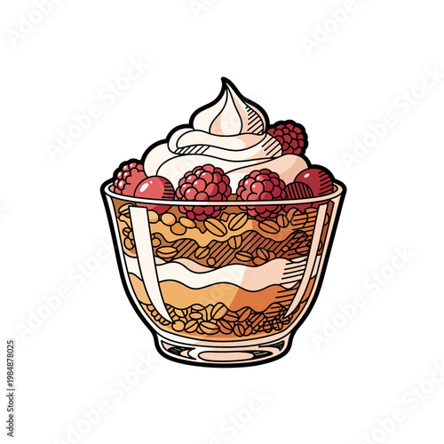 A delicious and healthy parfait layered with granola, yogurt, and fresh berries in a clear glass bowl.