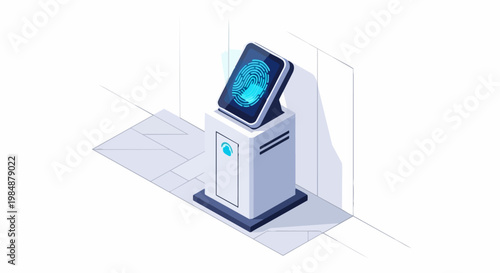 Isometric Biometric Fingerprint Scanner Terminal for Digital Security Authentication and Access Control