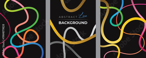 Colorful abstract curvy line pattern on a black background