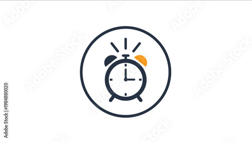 Modern alarm clock icon enclosed in a circle representing time management, deadlines, reminders, and daily schedules in a minimal design.