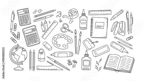 Study Essentials: An organized arrangement of essential tools, providing a view of the necessary stationery for study or work, encouraging productivity and attention to detail.
