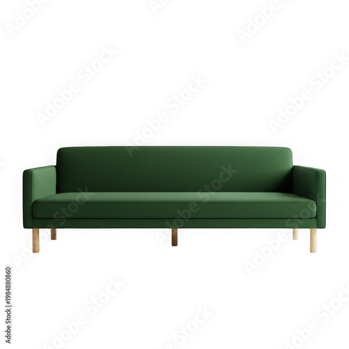Green upholstered sofa with light wood tapered legs on black background green sofa upholstered couch