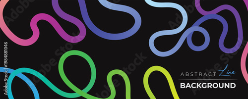 Colorful abstract curvy line pattern on a black background